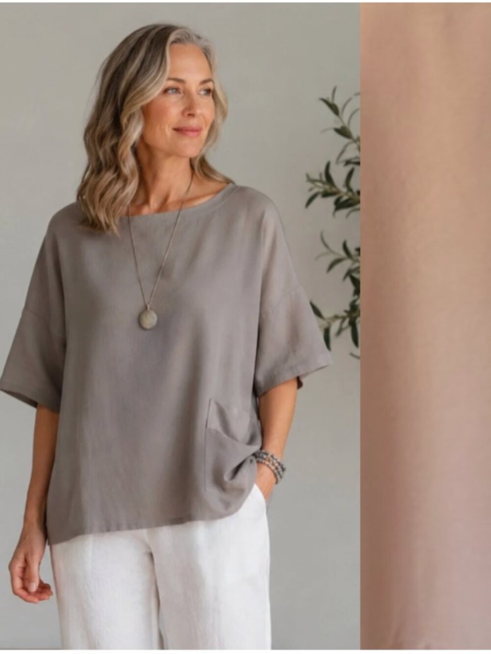 Pure Jill Blush pink/tan oversized boxy fit modal top size M